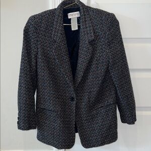 VINTAGE 90s Petite Private Concepts Tweed-Look Navy and Gray Textured Blazer